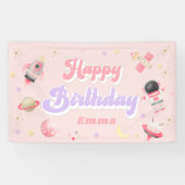 Roze ruimte Happy Birthday-banner Spandoek (Horizontaal)