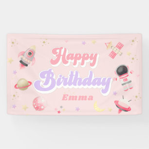 Roze ruimte Happy Birthday-banner Spandoek