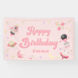 Roze ruimte Happy Birthday-banner Spandoek
