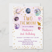 Roze ruimte twee de maan tweede verjaardag kaart (Voorkant)