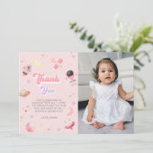 Roze ruimtesterren Astronaut Birthday Bedankkaart (Staand voorkant)