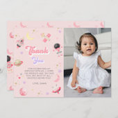 Roze ruimtesterren Astronaut Birthday Bedankkaart (Voorkant / Achterkant)