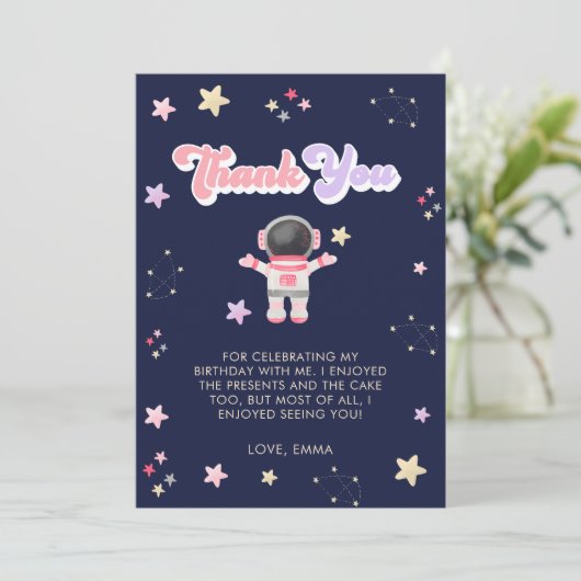 Roze ruimtesterren Astronaut Birthday Hartelijk da Bedankkaart (Staand voorkant)