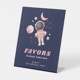 Roze ruimtetunaut Birthday Favors Sign Reclamebord Met Voetstuk
