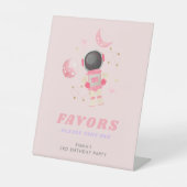 Roze ruimtetunaut Birthday Favors Sign Reclamebord Met Voetstuk (Voorkant)