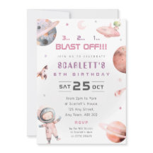 Roze Ruimtevaarder Verjaardagsfeest Uitnodiging vo