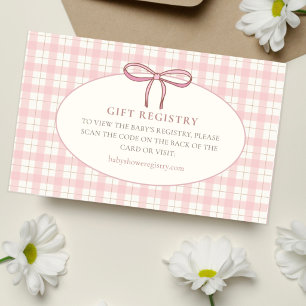 Roze ruit babymeisje cadeau registratie  informatiekaartje