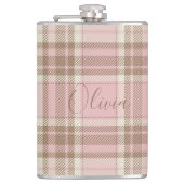 Roze ruit bruine ruit waterverf bruidsmeisje cadea heupfles (Voorkant)