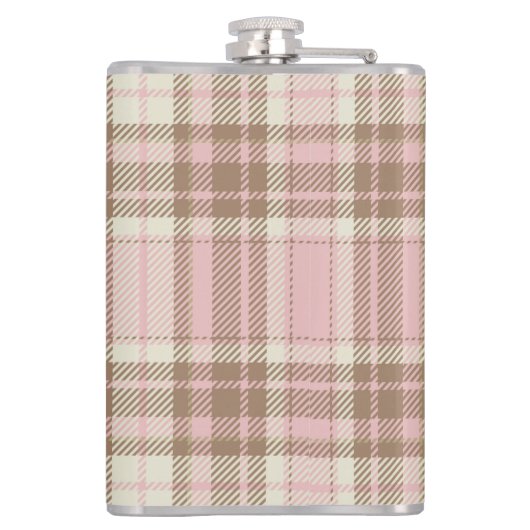 Roze ruit bruine ruit waterverf bruidsmeisje cadea heupfles (Achterkant)