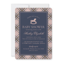 Roze ruit klassieke schommelpaard baby shower