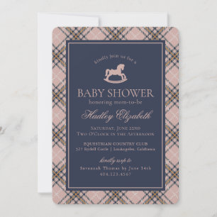 Roze ruit klassieke schommelpaard baby shower kaart