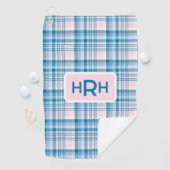 Roze ruit met modern monogram golfhanddoek (Insitu)