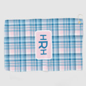 Roze ruit met modern monogram golfhanddoek (Horizontaal)