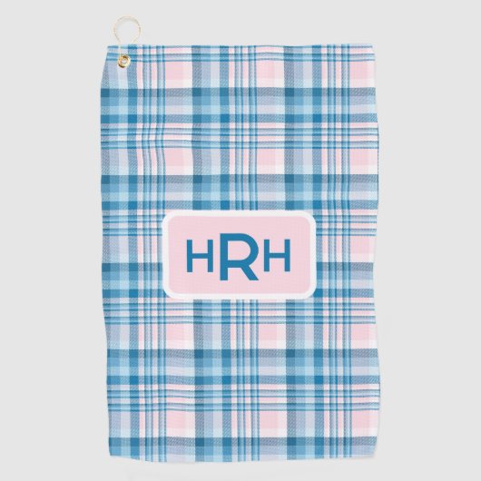 Roze ruit met modern monogram golfhanddoek (Voorkant)