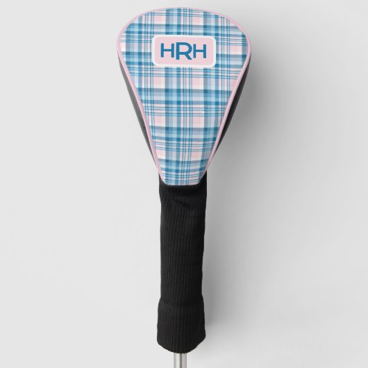 Roze ruit met modern monogram golfheadcover (Voorkant)