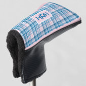Roze ruit met modern monogram golfheadcover (3/4 voorkant)