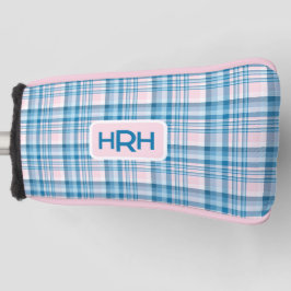 Roze ruit met modern monogram golfheadcover