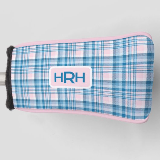 Roze ruit met modern monogram golfheadcover (Voorkant)