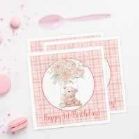 Roze ruit Teddybeer Verjaardag