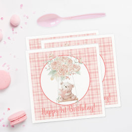 Roze ruit Teddybeer Verjaardag Servet