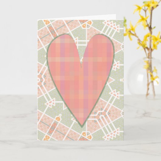 Roze ruit vintage hart Valentijnskaart Kaart (Gele Bloem)