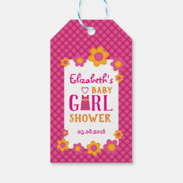 Roze ruit, voorjaarsbloemen babymadonna-shower bed cadeaulabel