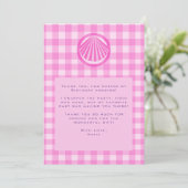 Roze ruitjes met zee schelp bedankkaart (Staand voorkant)