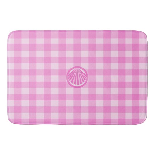 Roze ruitjes met zeeschelp badmat (Voorkant)