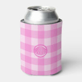 Roze ruitjes met zeeschelp- blikjeskoeler (Blikje Voorkant)