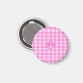 Roze ruitjes met zeeschelp magneet (Voorkant / Achterkant)