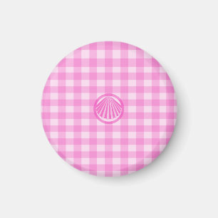 Roze ruitjes met zeeschelp magneet