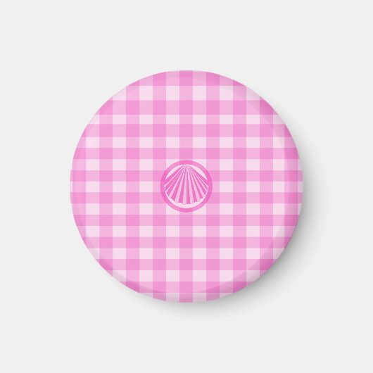 Roze ruitjes met zeeschelp magneet (Voorkant)