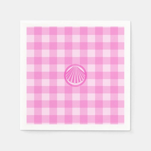 Roze ruitjes met zeeschelp- servet (Voorkant)