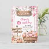 roze ruitjes pompoenveld verjaardag kaart (Staand voorkant)
