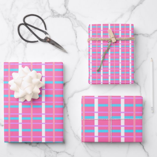 Roze ruitjes Pop Inpakpapier Vel (Voorkant)