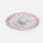 Roze ruitjes waterverf bloemkonijn oorlellen Pasen Papieren Bordje (Gekanteld)