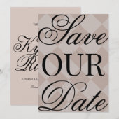 Roze ruitjespotlood Save The Date Kaart (Voorkant / Achterkant)