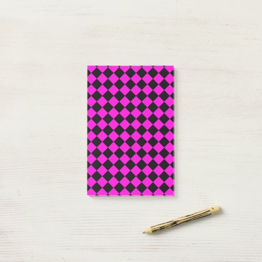 Roze ruitpatroon post-it® notes (Op bureau)