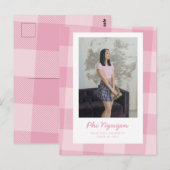 Roze ruitvormige platte afstudeer aankondiging briefkaart (Voorkant / Achterkant)