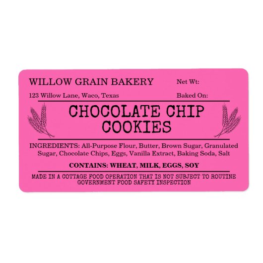 Roze Rustic Cottage Chocolate Chip Cookie Label (Voorkant)