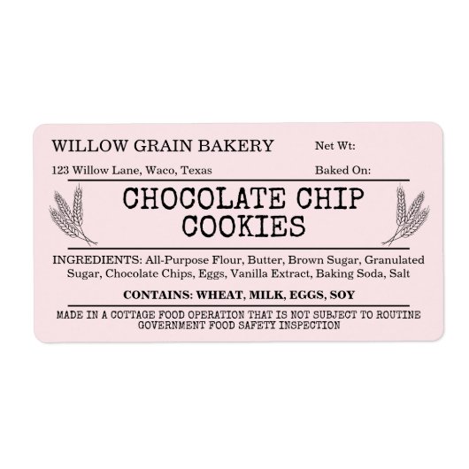 Roze Rustic Cottage Chocolate Chip Cookie Label (Voorkant)