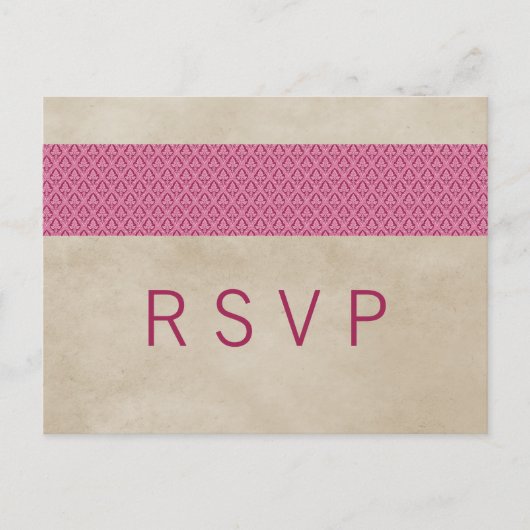 Roze Rustic Damask RSVP Briefkaart (Voorkant)