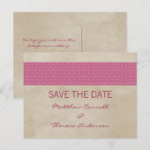 Roze Rustic Damask sparen het Briefkaart van de Da (Voorkant / Achterkant)