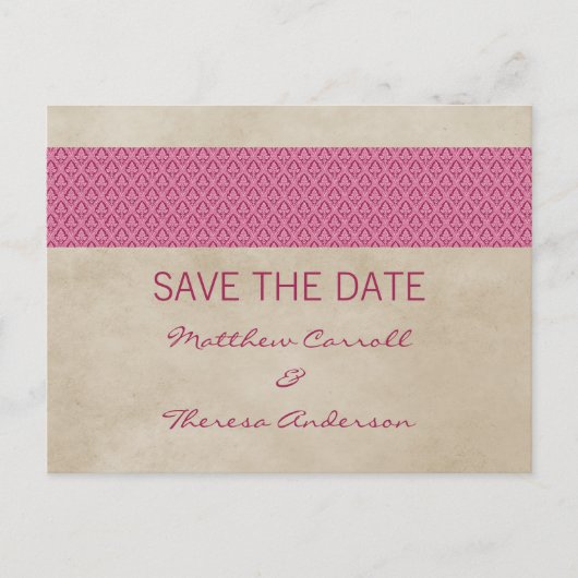 Roze Rustic Damask sparen het Briefkaart van de Da (Voorkant)