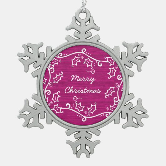 Roze Rustic Holly Snowflake Ornament (Voorkant)