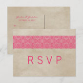 Roze Rustic Lace RSVP Briefkaart (Voorkant / Achterkant)
