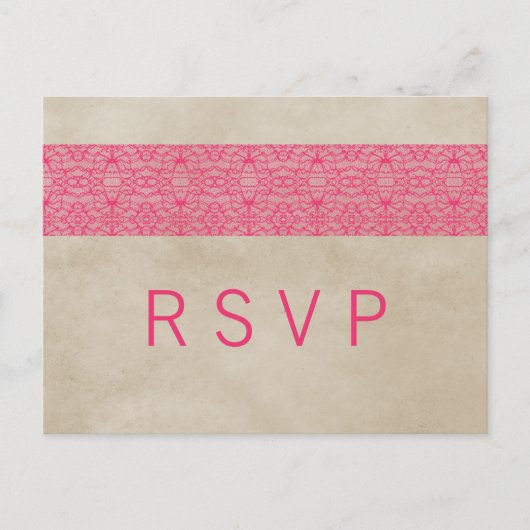 Roze Rustic Lace RSVP Briefkaart (Voorkant)