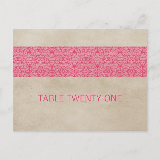 Roze Rustic Lace Table Number Briefkaart (Voorkant)