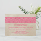 Roze Rustic Lace Wedding Invite Kaart (Staand voorkant)
