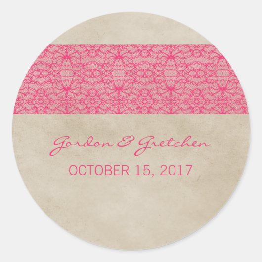 Roze Rustic Lace Wedding Stickers (Voorkant)
